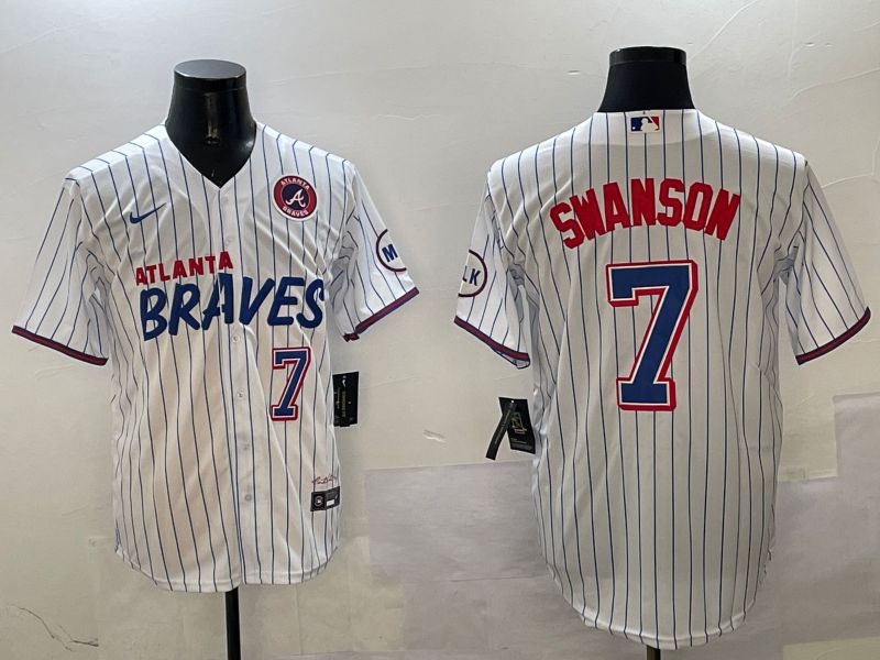 Men Atlanta Braves #7 Swanson White Stripe Fashion Game 2025 Nike MLB Jersey style 2->more jerseys->MLB Jersey